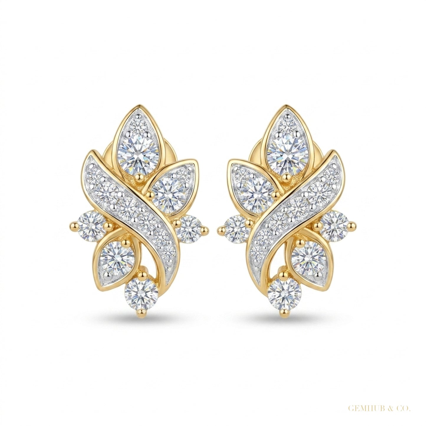 Natural 18K Yellow Gold Diamond Earrings - Certified jewelry for women – white background main image