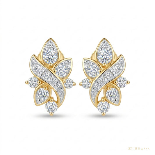 Natural 18K Yellow Gold Diamond Earrings - Certified jewelry for women – white background main image