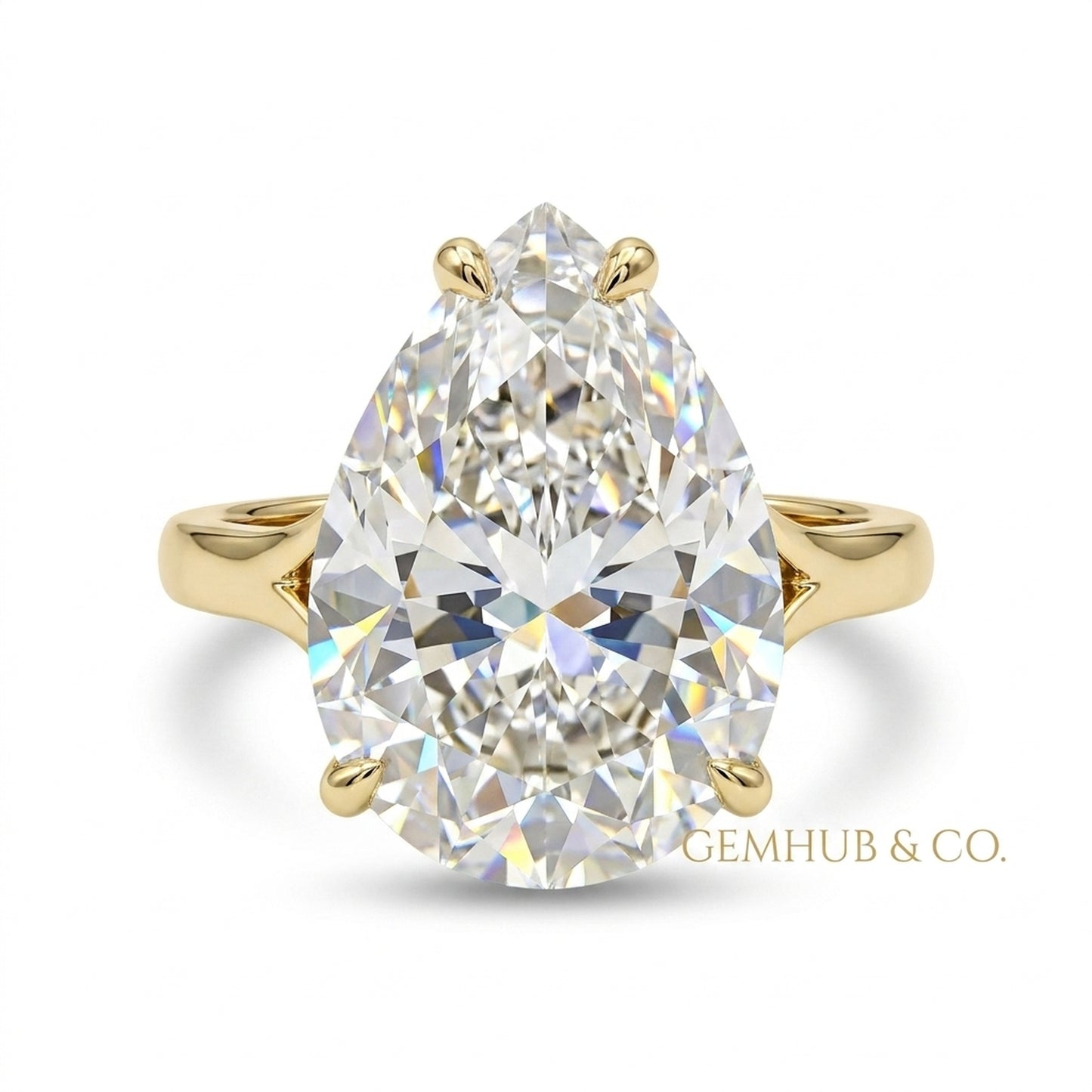 14.45 ct Pear Cut White Moissanite Solitaire Ring – white background main image