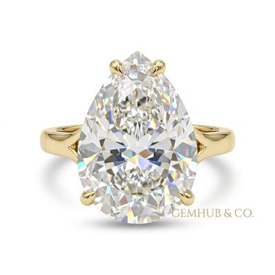 14.45 ct DEW Pear Cut White Moissanite Solitaire Ring For Wedding 18K Gold Plated Verme 18K Gold Plated