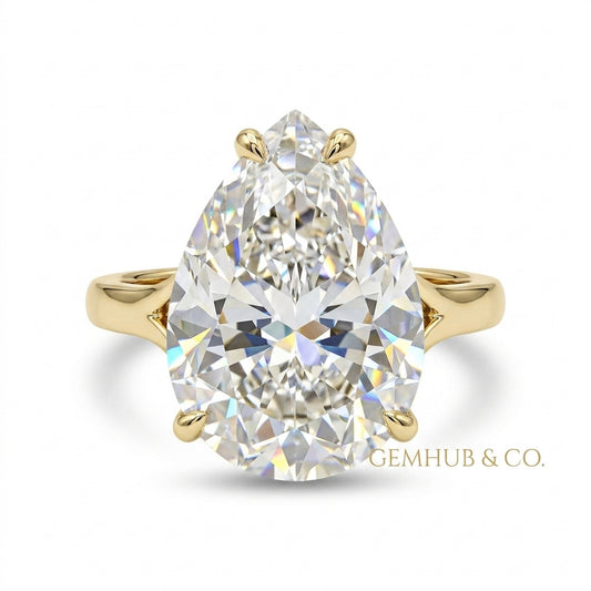 14.45 ct Pear Cut White Moissanite Solitaire Ring – white background main image