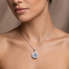 Model wearing 8.50 ct white moissanite solitaire pendant in 925 silver on a fine chain