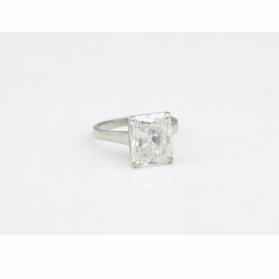 27.5ct DEW White Moissanite Emerald Solitaire Ring