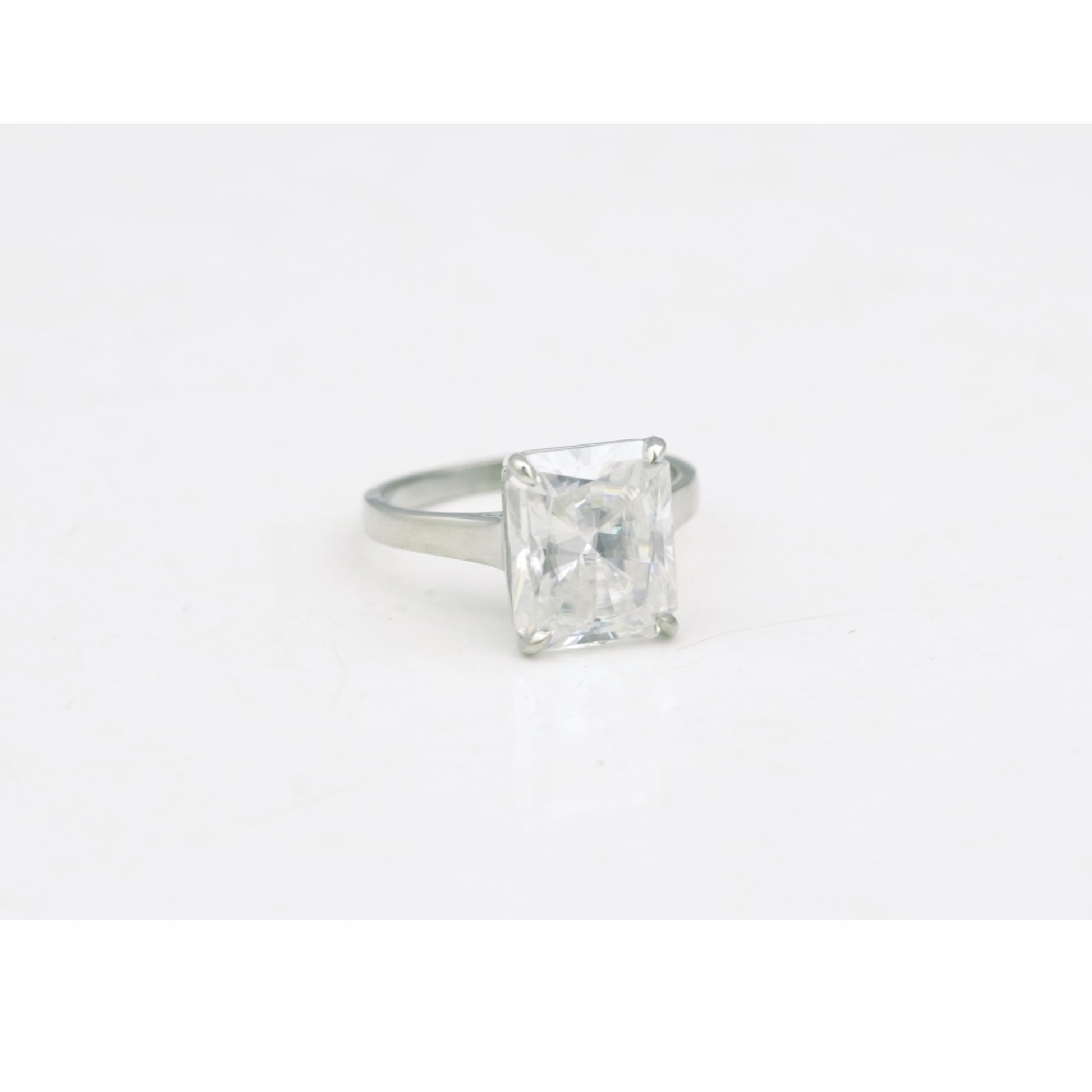 27.5ct DEW White Moissanite Emerald Solitaire Ring