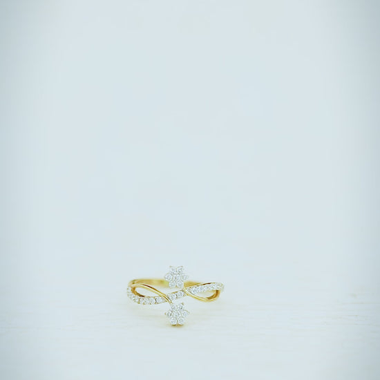 0.16 Ct. IGI Certified Natural Diamond 18k Yellow Gold Floral Bypass Ring