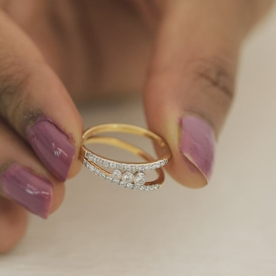 0.37 Ct. IGI Certified Natural Diamond 18k Yellow Gold Double Row Ring