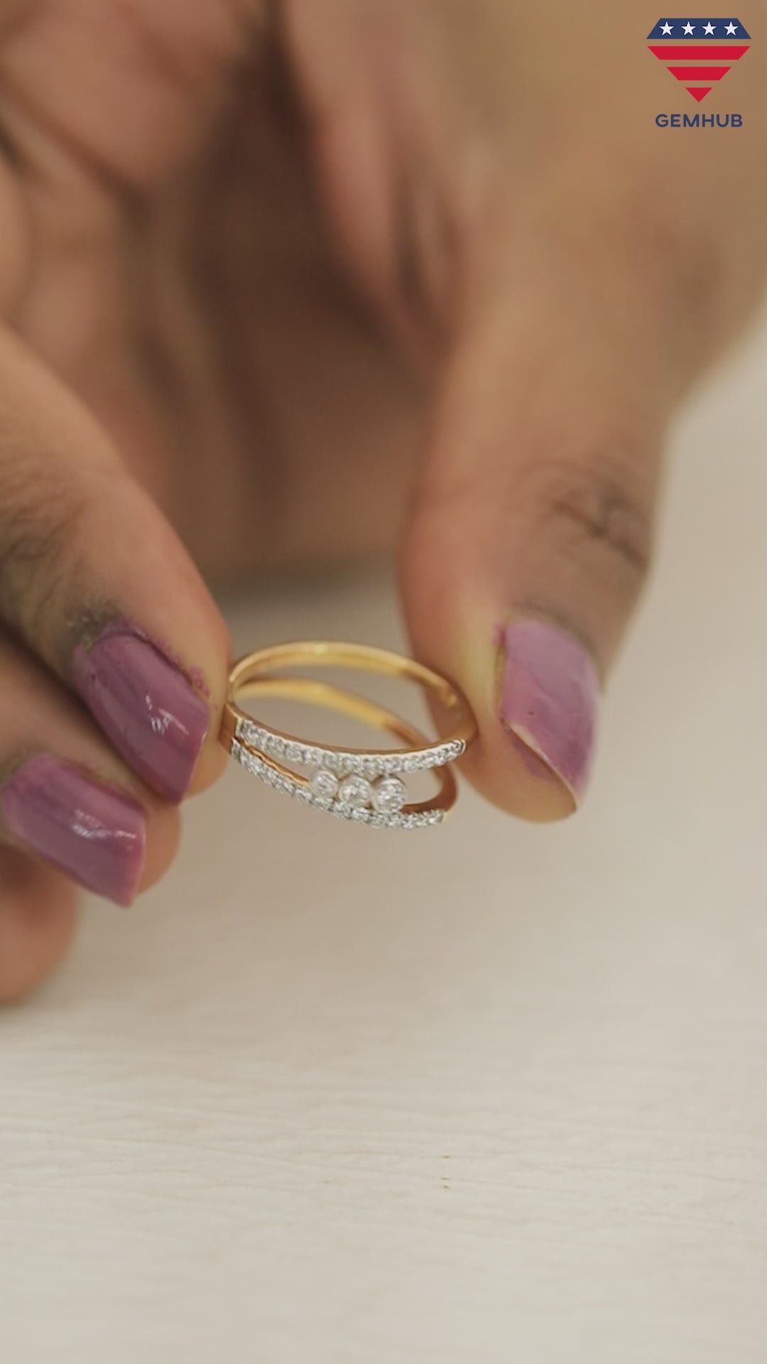 0.37 Ct. IGI Certified Natural Diamond 18k Yellow Gold Double Row Ring