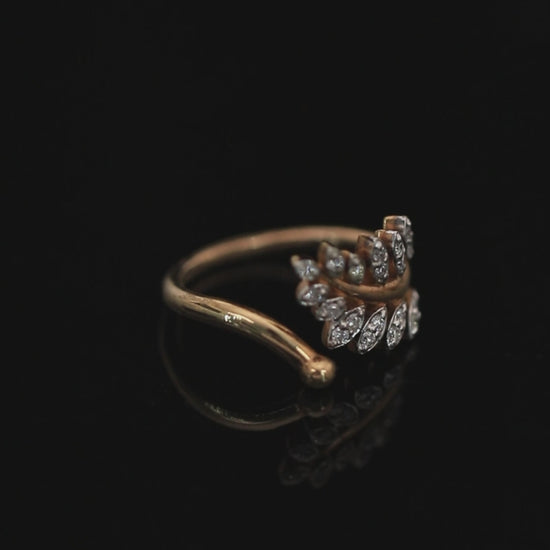 0.22 Ct. IGI Certified 18K Yellow Gold Blue Enamel Diamond Monstera Leaf Ring