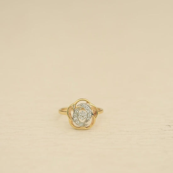 0.21 Ct. IGI Certified 18k Yellow Gold Diamond Floral Design Ring For Easter