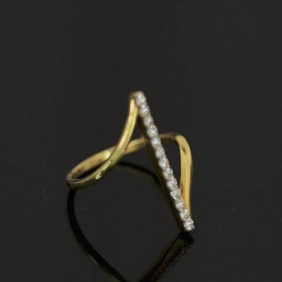0.22 Ct. IGI Certified Natural Diamond 18k Yellow Gold Bar Ring For Women Gift