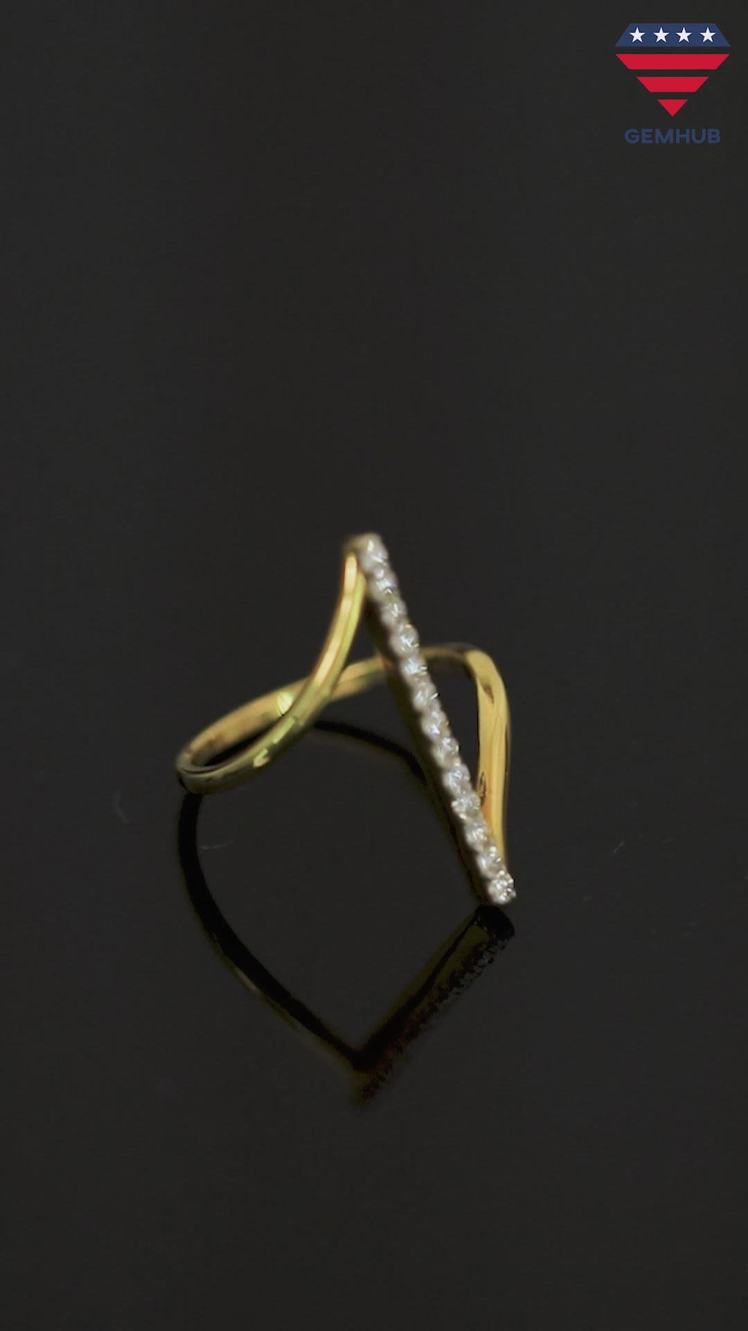 0.22 Ct. IGI Certified Natural Diamond 18k Yellow Gold Bar Ring For Women Gift