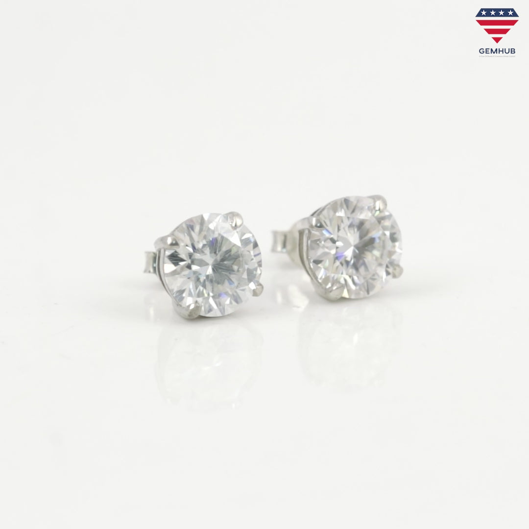 4.20ct DEW White Moissanite Round Stud Earrings
