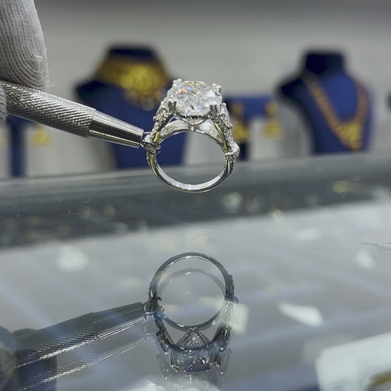 9.25 ct DEW White Moissanite Round Solitaire Ring - 18K Gold Vermeil on 925 Sterling Silver