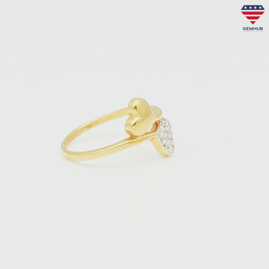 0.10 Ct. IGI Certified Natural Diamond 18k Heart Cross Over Yellow Gold Ring