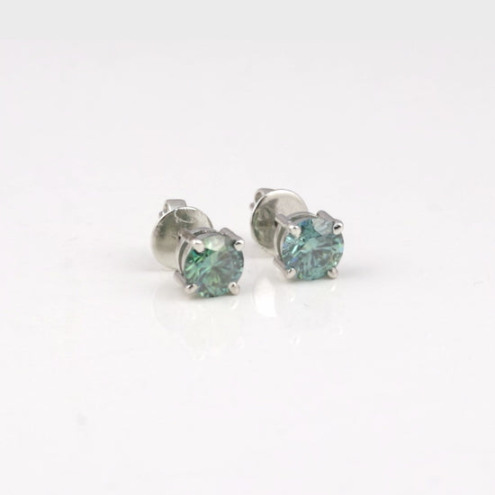 6.50 ct DEW Blue Moissanite Stud Earrings in Gold Vermeil – Festive Shine Jewelry