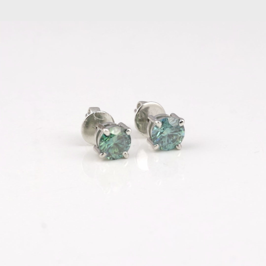 6.50 ct DEW Blue Moissanite Stud Earrings in Gold Vermeil – Festive Shine Jewelry