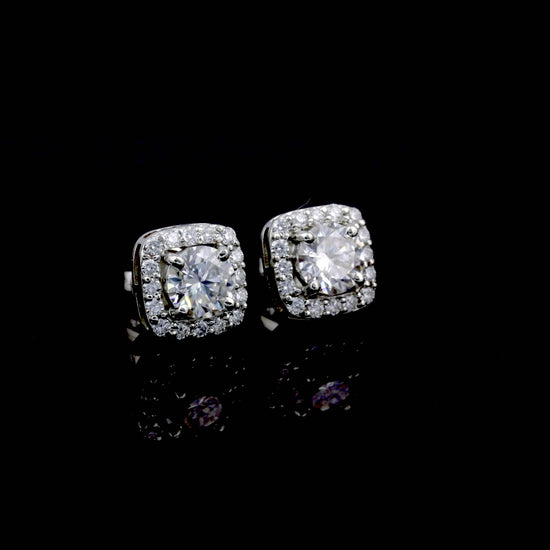 6.80 ct DEW Round White Moissanite Stud Earrings Gold Vermeil – Sparkle This July