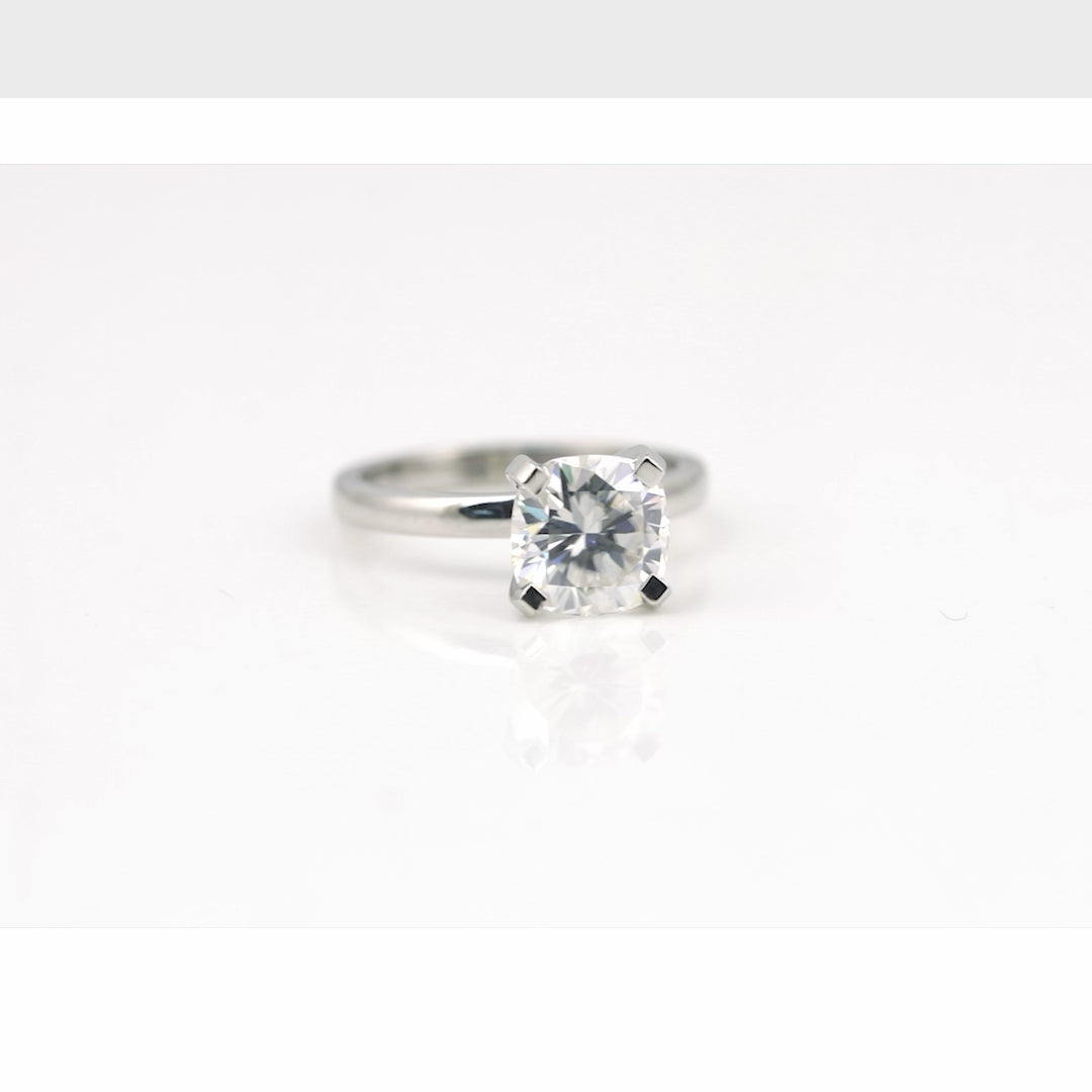 4.55 ct DEW White Moissanite Cushion Solitaire Ring - 18K Gold Vermeil on 925 Sterling Silver
