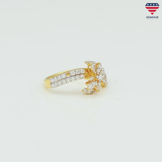 0.75 Ct IGI Certified 18k Yellow Gold Diamond Ring - Elegant Leaf Cluster Design