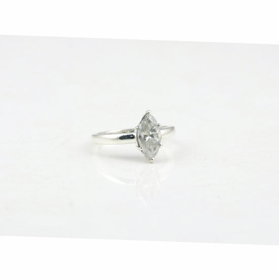 1.50 ct DEW Certified Marquise Cut White Moissanite Ring In 18K Gold Plated