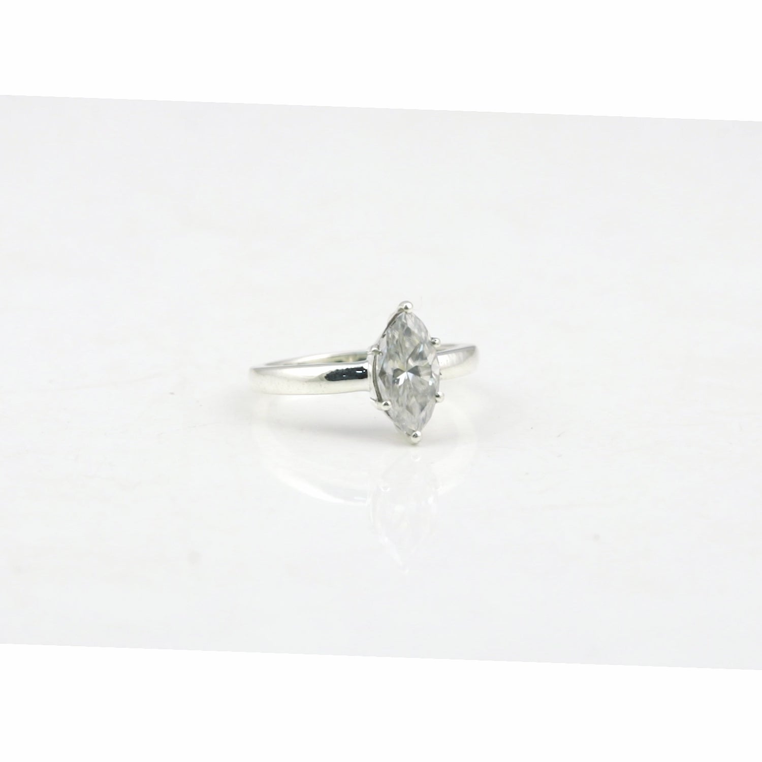 1.50 ct DEW Certified Marquise Cut White Moissanite Ring In 18K Gold Plated