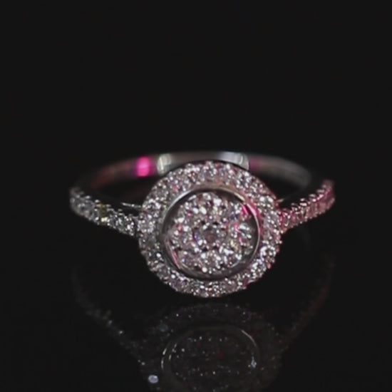 0.70 Ct. IGI Certified 0.50 Ct Round Diamond Cluster Halo Ring 18k White Gold