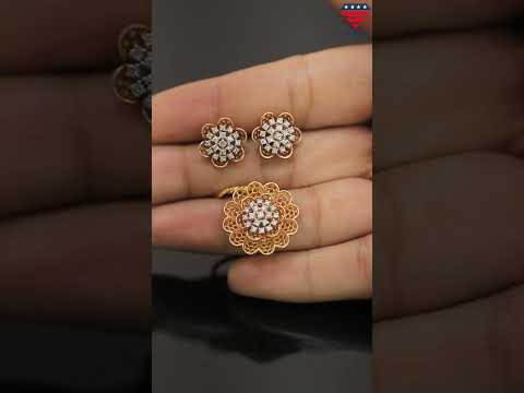 0.59 Ct. IGI Certified 18KT Rose Gold Natural Diamond Pendant And Earrings Set