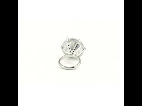 27.0 Ct White Moissanite Round Solitaire Ring - 925 Sterling Silver Gold Vermeil