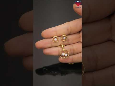 18KT 0.24 Ct. Natural Diamond Pendant And Earrings in  Yellow Gold