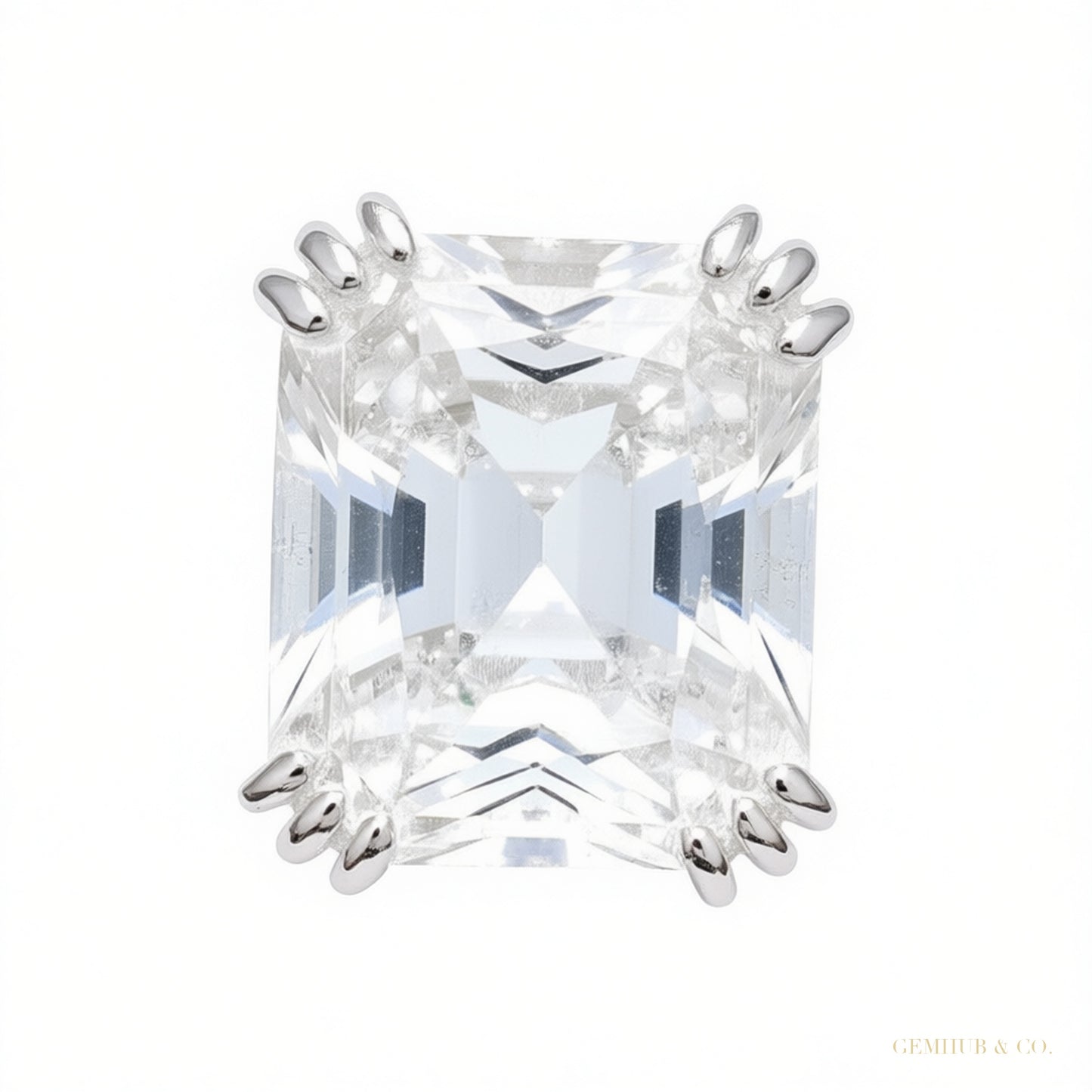 RARE 22.70 ct DEW Radiant Cut Off White Treated Moissanite Ring in 18K Gold Plated Verm 18K Gold Plated – white background main image
