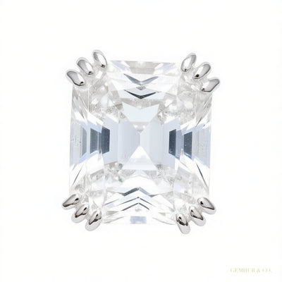 RARE 22.70 ct DEW Radiant Cut Off White Treated Moissanite Ring in 18K Gold Plated Verm 18K Gold Plated
