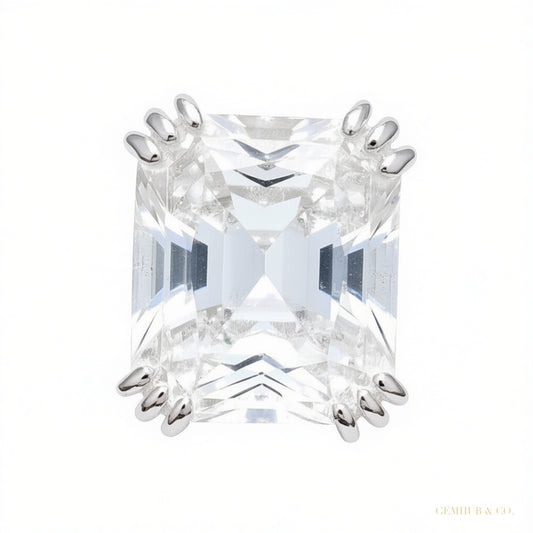 RARE 22.70 ct DEW Radiant Cut Off White Treated Moissanite Ring in 18K Gold Plated Verm 18K Gold Plated – white background main image