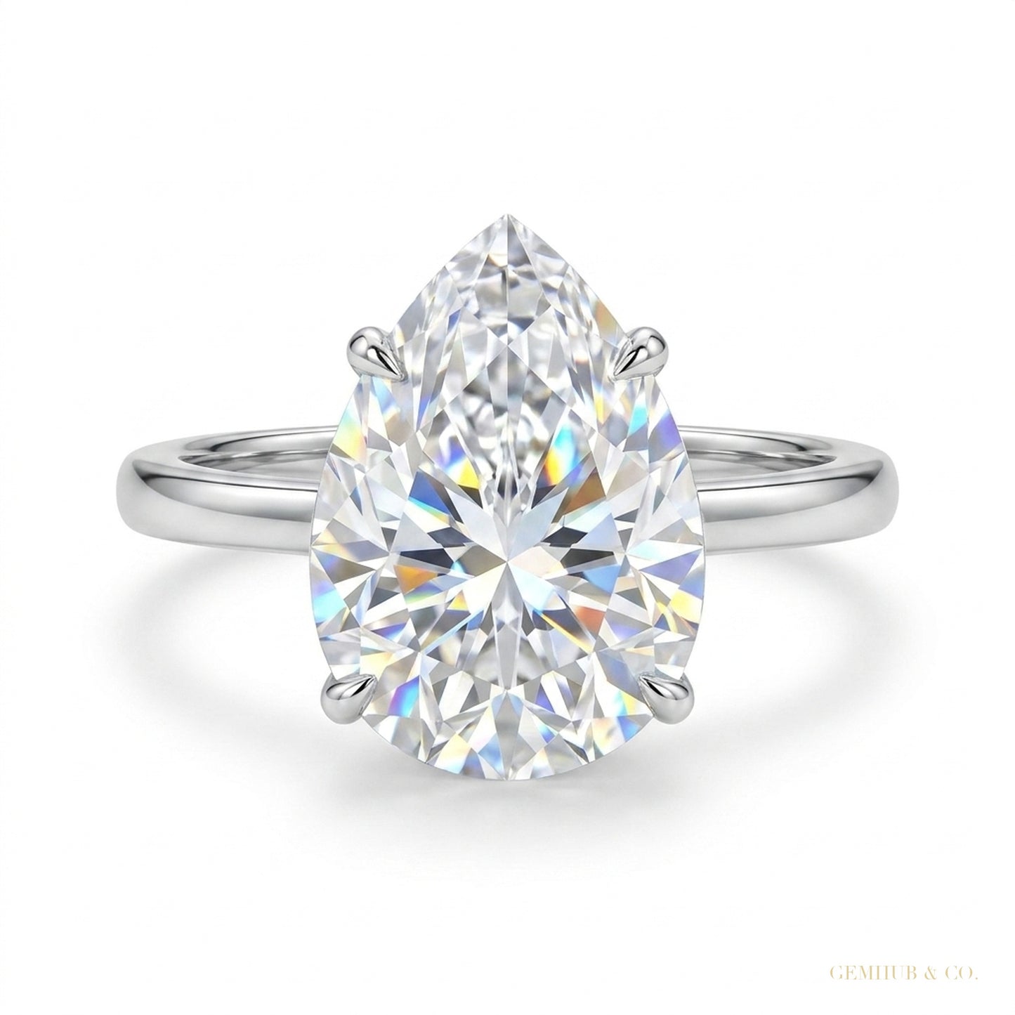 3.45ct VS1 Pear Moissanite Ring For Women Certified 18K Gold Plated – white background main image