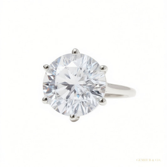 RARE 5.50 ct DEW Off White Treated Round Moissanite Ring in Certified 18K Gold Plated V 18K Gold Plated – white background main image