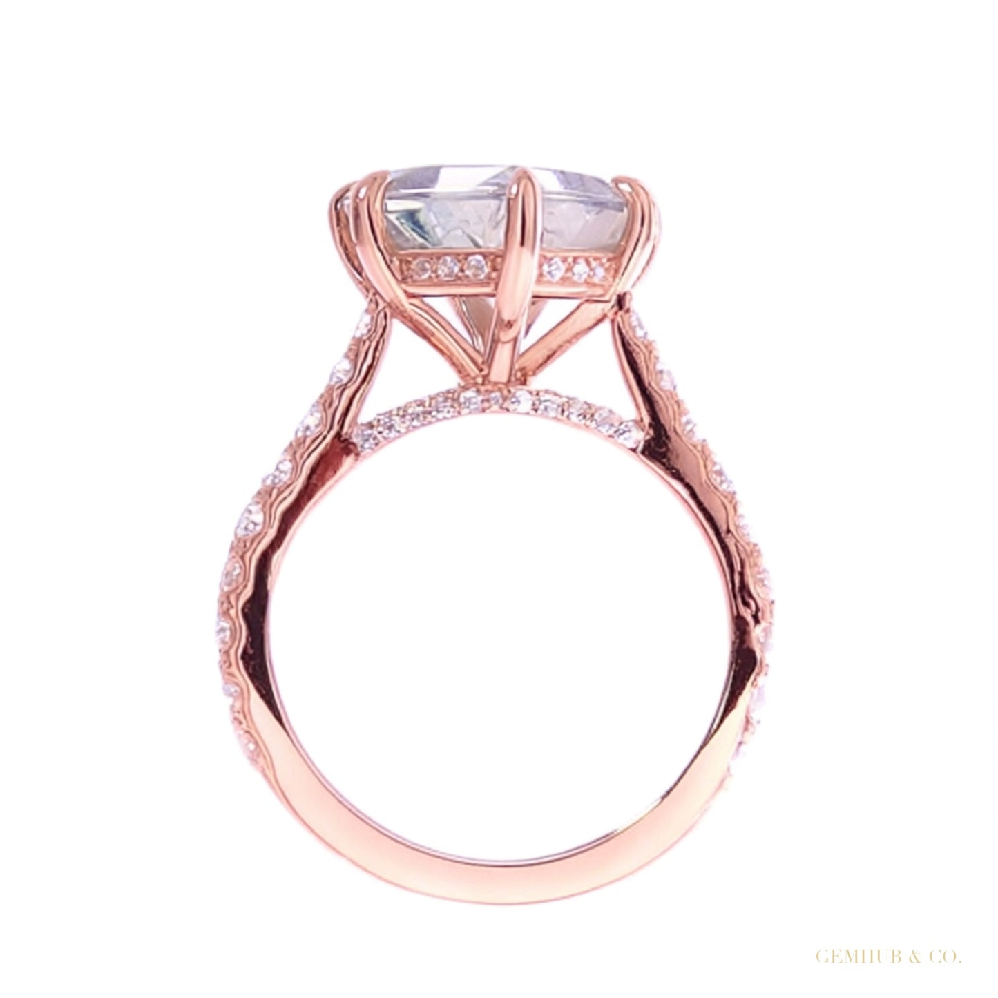 RARE 5.80 ct DEW Off White Treated Round Cut Moissanite Ring in Cert 18K Gold Plated Ve 18K Gold Plated – white background main image