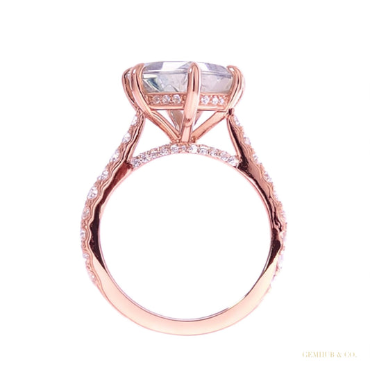 RARE 5.80 ct DEW Off White Treated Round Cut Moissanite Ring in Cert 18K Gold Plated Ve 18K Gold Plated – white background main image
