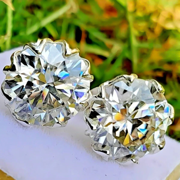 12.00 Ct Certified Round Cut Moissanite Solitaire Studs In Gold Vermeil