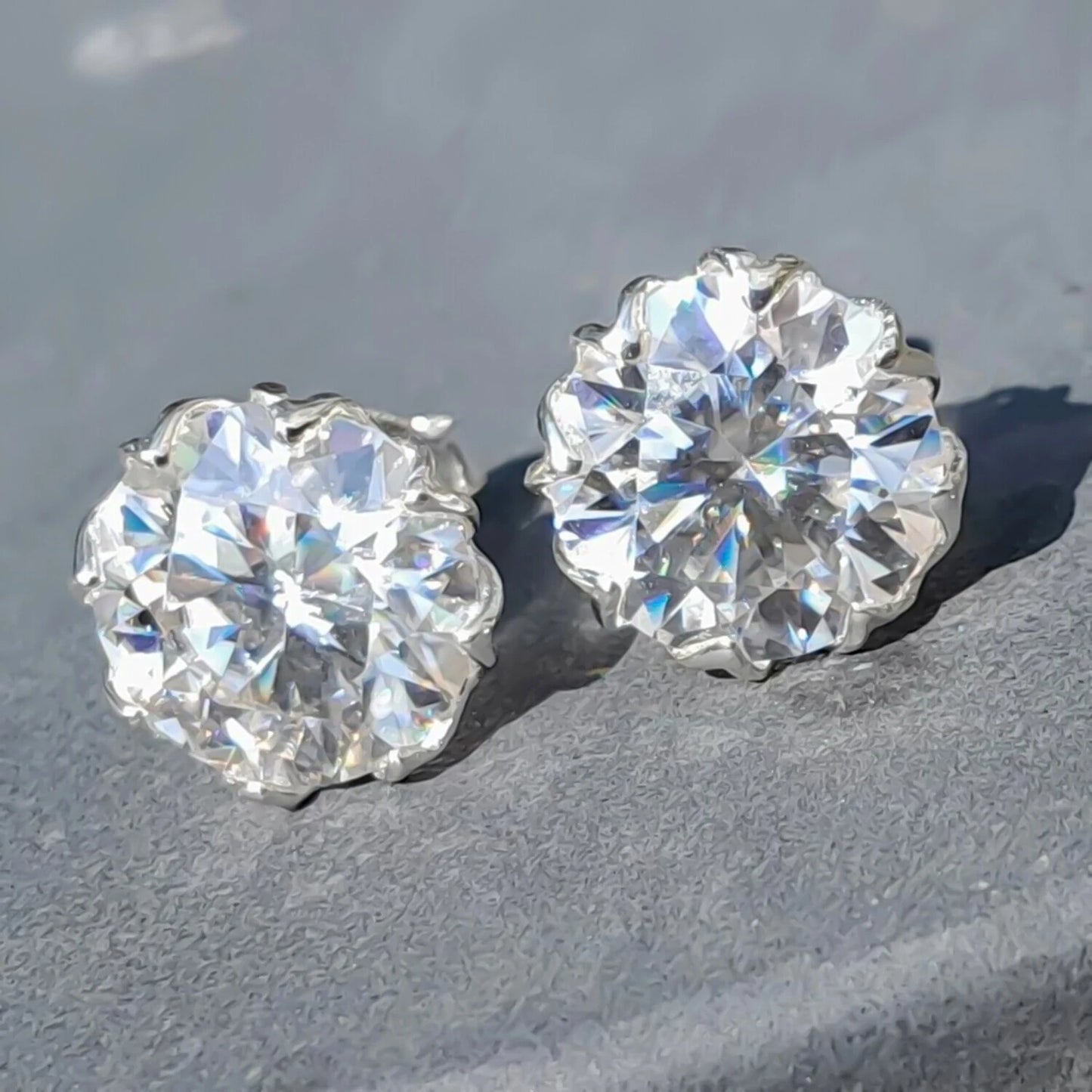 12.00 Ct Certified Round Cut Moissanite Solitaire Studs In Gold Vermeil