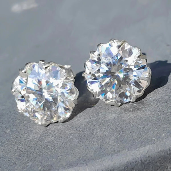 12.00 Ct Certified Round Cut Moissanite Solitaire Studs In Gold Vermeil