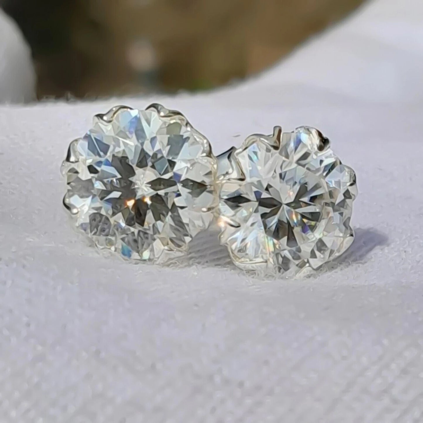12.00 Ct Certified Round Cut Moissanite Solitaire Studs In Gold Vermeil