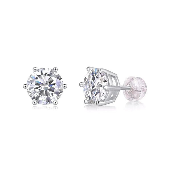 Round Cut Natural Diamond Women's 6 Prong Set Stud Earrings 14k White Gold - Image 4 - GEMHUB & CO.