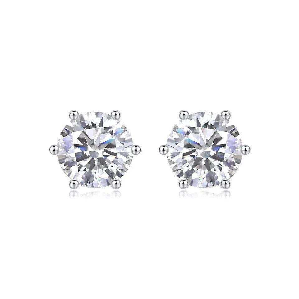 Round Cut Natural Diamond Women's 6 Prong Set Stud Earrings 14k White Gold - Image 7 - GEMHUB & CO.