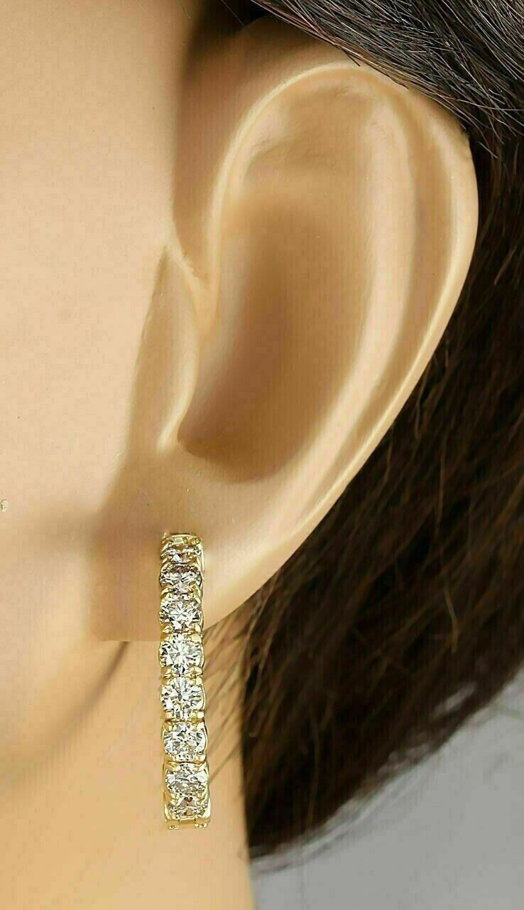 Large Round Natural Diamond Women's Hoop Inside-Outside Earrings 14K Yellow Gold - GEMHUB & CO.