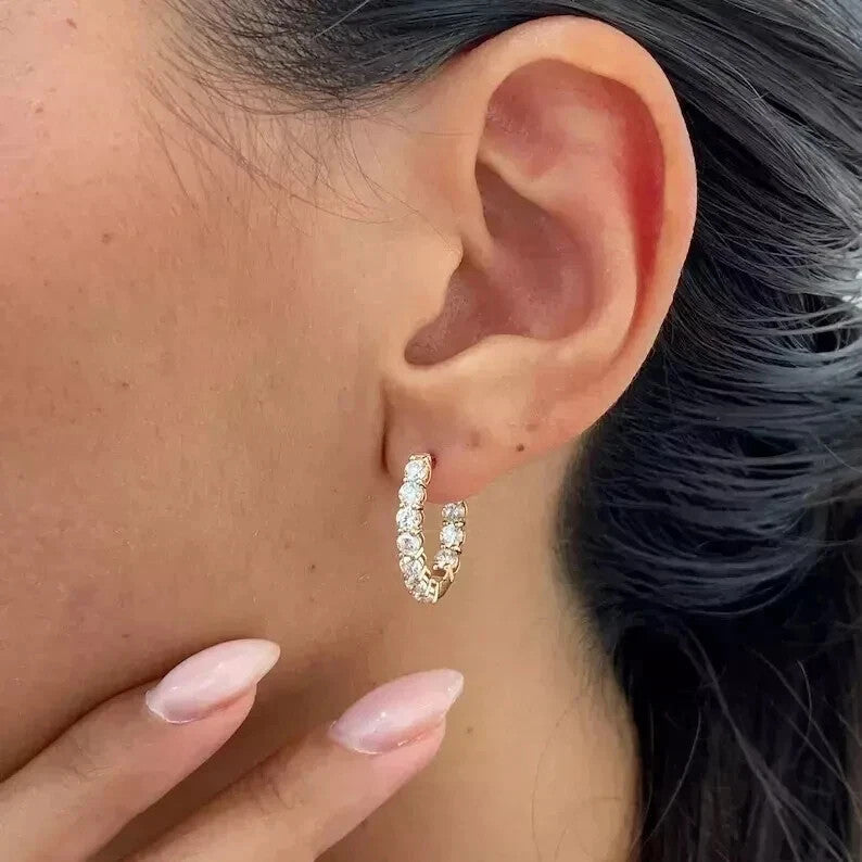 Certified Natural Diamond Hoop Women's Earrings For Engagement 14K Rose Gold - Image 3 - GEMHUB & CO.