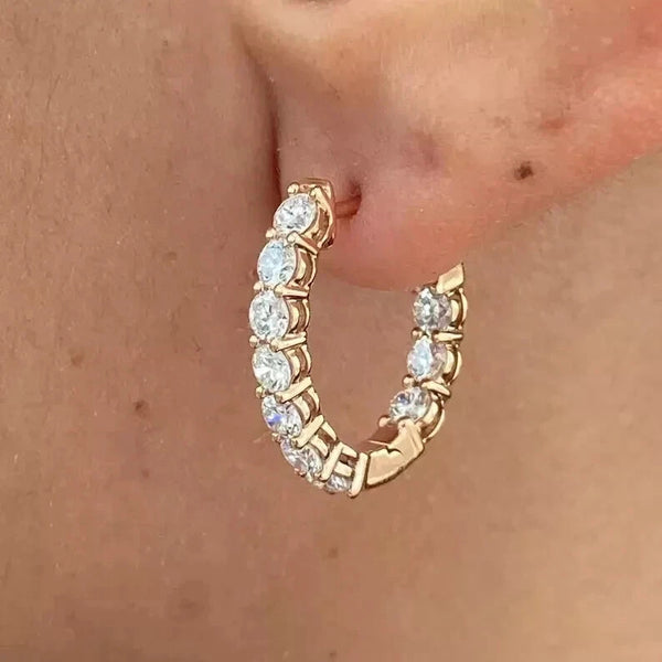 Certified Natural Diamond Hoop Women's Earrings For Engagement 14K Rose Gold - Image 5 - GEMHUB & CO.