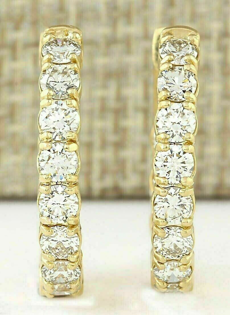 Large Round Natural Diamond Women's Hoop Inside-Outside Earrings 14K Yellow Gold - Image 3 - GEMHUB & CO.