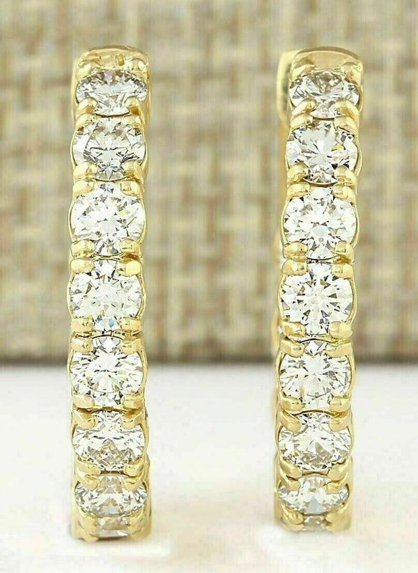 Large Round Natural Diamond Women's Hoop Inside-Outside Earrings 14K Yellow Gold - Image 3 - GEMHUB & CO.
