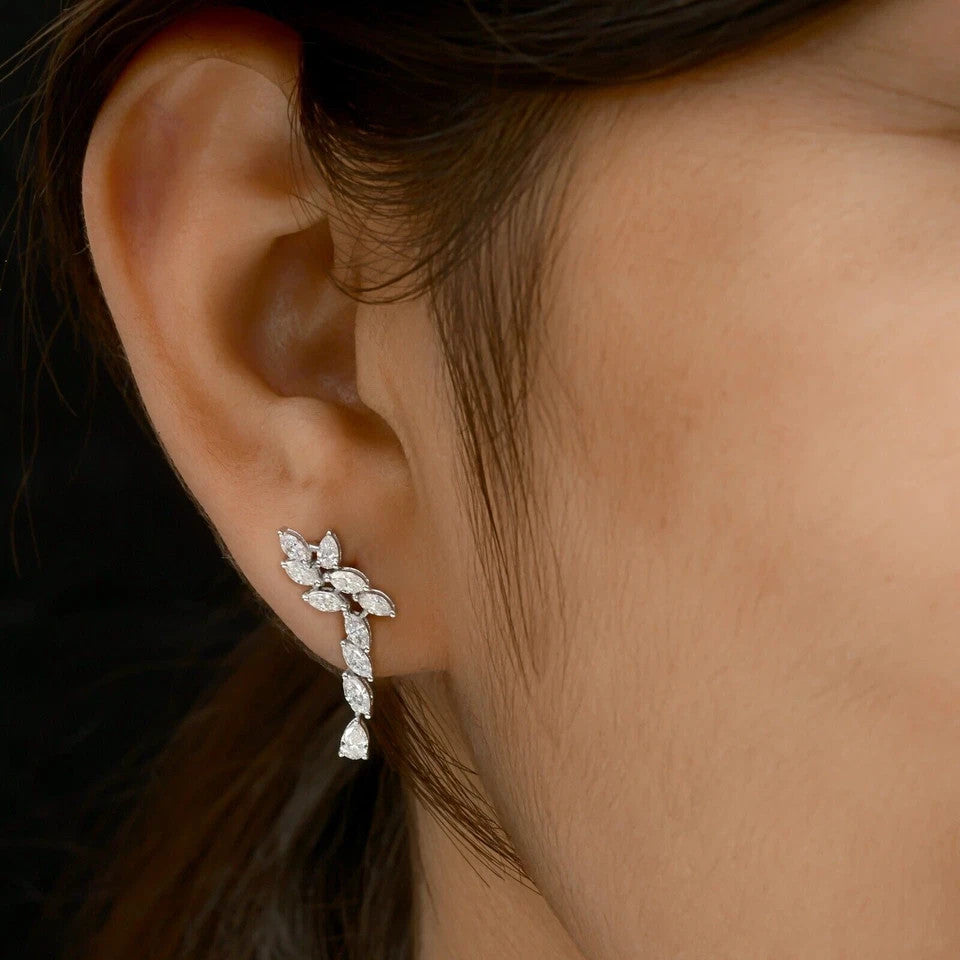 Marquise Cut Natural Certified Diamond Drop Dangel Earrings In 14k White Gold - Image 2 - GEMHUB & CO.