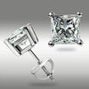 Screw Back Princess Shape Natural Diamond Stud Earrings 4-Prong 14k White Gold - GEMHUB & CO.