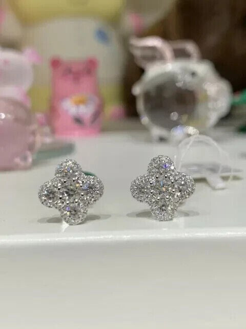 Round Natural GH/SI Diamond Clover Stud Daily Wear Earring 14k White Gold - Image 2 - GEMHUB & CO.
